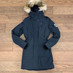 Women's Navy Parka with Fur Hood